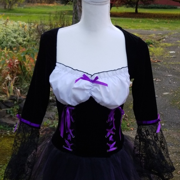 MUSIC LEGS Witch Black/Purple Costume & Hat sz S/M - Picture 2 of 8
